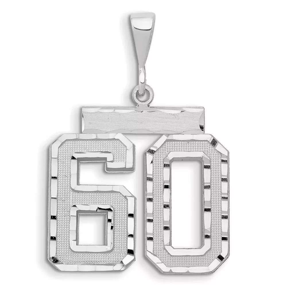 14k White Goldw Small Brushed Diamond-cut Number 60 Charm
