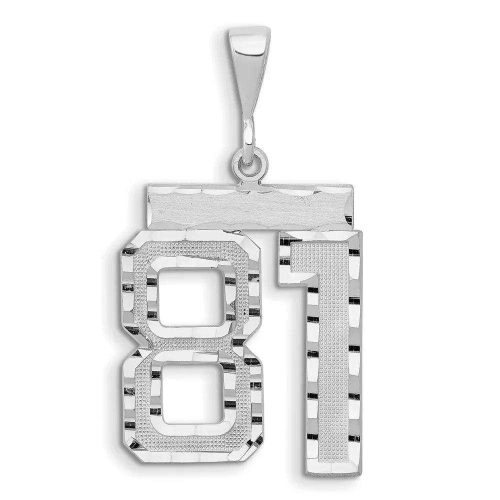 14k White Goldw Small Brushed Diamond-cut Number 81 Charm