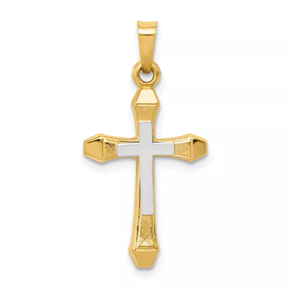 14k and White Rhodium Hollow Cross Pendant