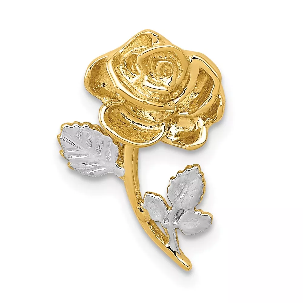 14k and White Rhodium Polished Rose Chain Slide