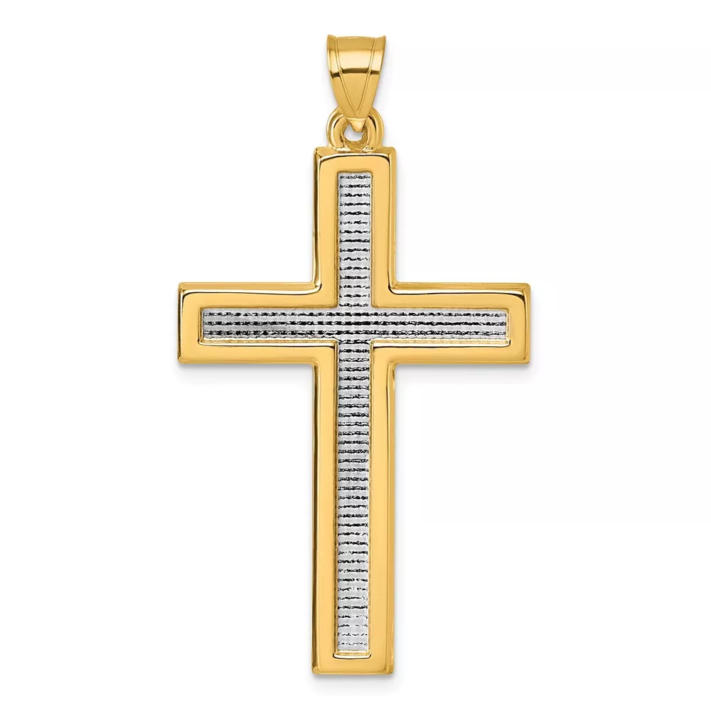 14k with White Rhodium Polished Latin Cross Pendant