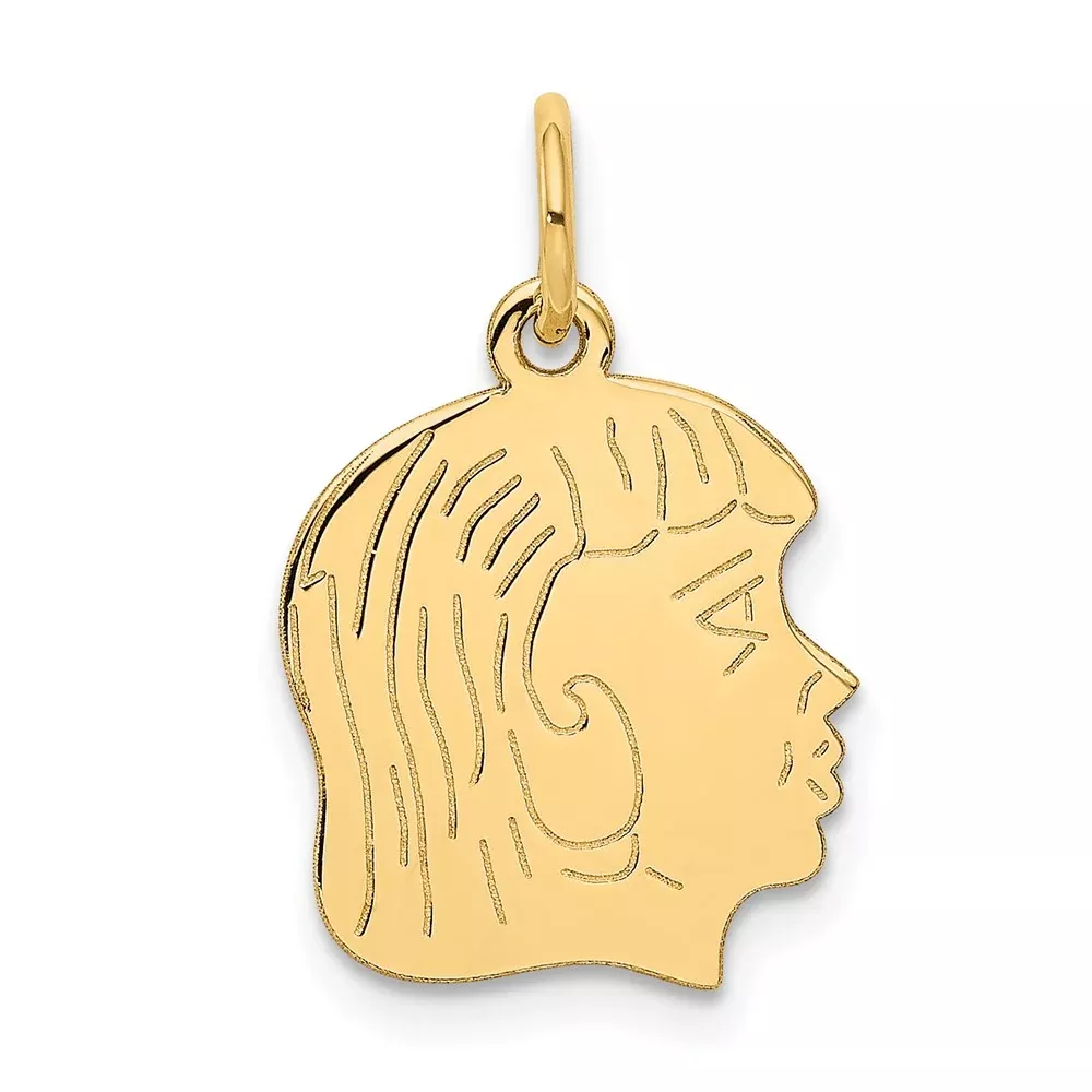 14k Yellow Gold .018 Depth Engravable Girl Head Charm
