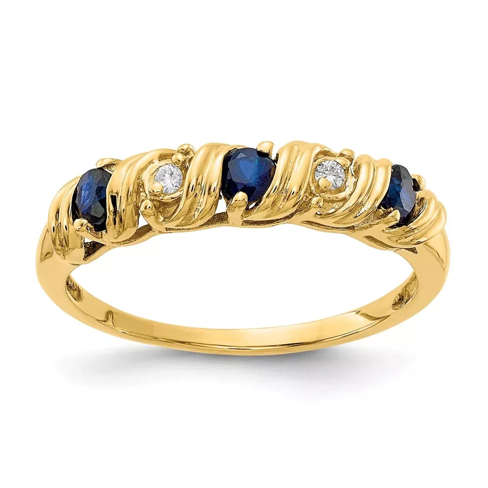 14k Yellow Gold 2.75mm Sapphire AA Diamond ring