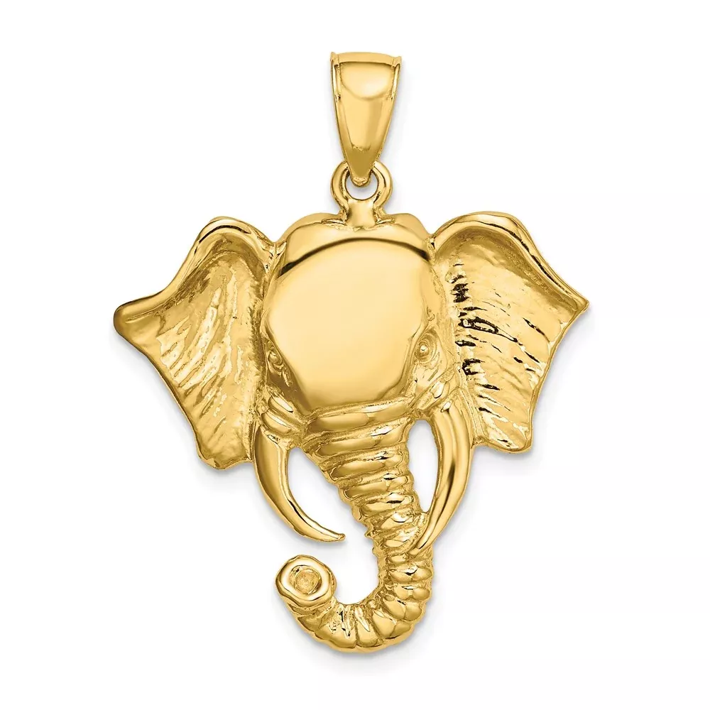 14k Yellow Gold 2-D Elephant Head w/ Twisted Trunk Charm