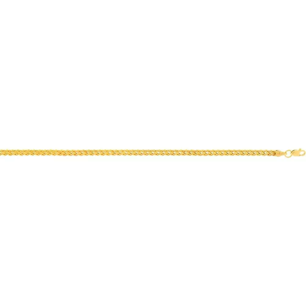 14K Yellow Gold 24" Semi-Solid 3mm Square Franco Chain with Lobster Lock by Orozza Fine Jewelry