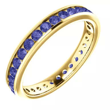 14k Yellow Gold 3.0mm Stackable Genuine Tanzanite Eternity Band