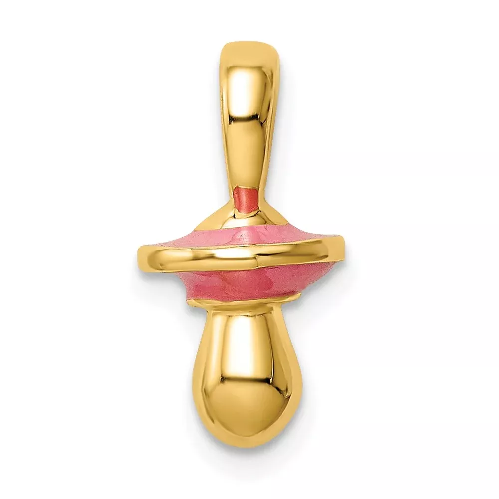 14k Yellow Gold 3-D w/ Pink Enamel Pacifier Charm