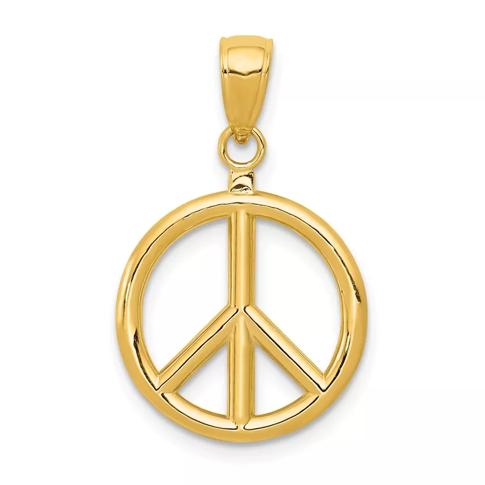 14k Yellow Gold 3D Polished Peace Sign Charm