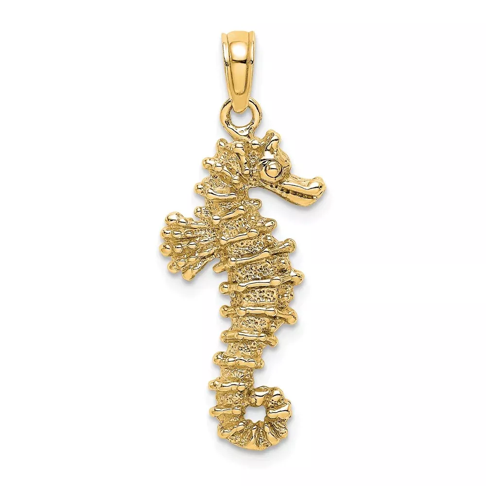 14k Yellow Gold 3D Seahorse Pendant