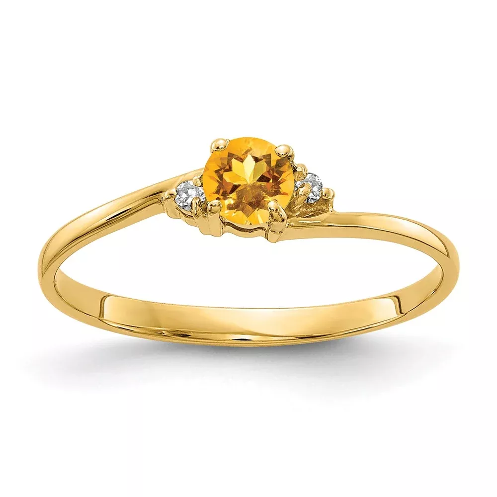 14k Yellow Gold 4mm Citrine VS Diamond ring