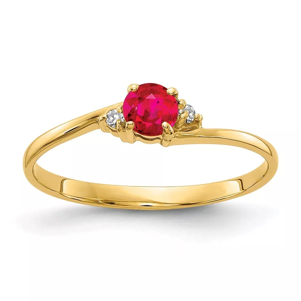14k Yellow Gold 4mm Ruby VS Diamond ring