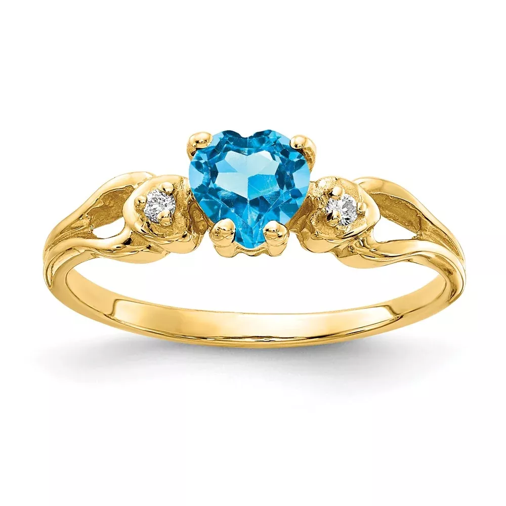14k Yellow Gold 5mm Heart Blue Topaz AAA Diamond ring