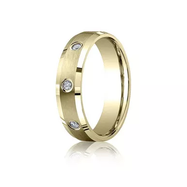 14k Yellow Gold 6mm Beveled Bezel Diamond Wedding Band Ring(.12ct)
