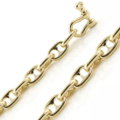 14k Yellow Gold 6mm Solid Puffed Anchor 24 Inches Chain