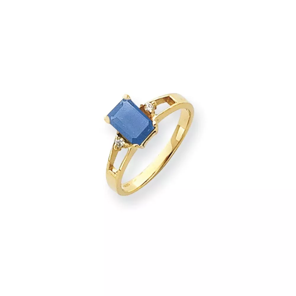 14k Yellow Gold 7x5mm Emerald Cut Tsavorite AA Diamond ring