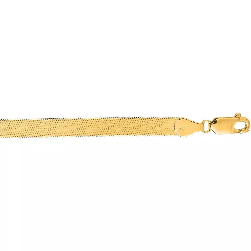 14K Yellow Gold 8" Imperial Herringbone Chain Bracelet - 6mm Width by Orozza Fine Jewelry