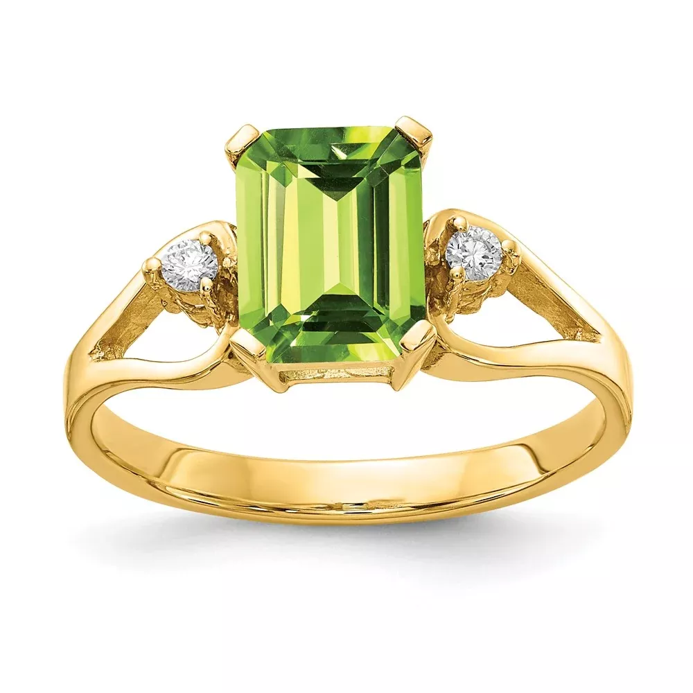 14k Yellow Gold 8x6mm Emerald Cut Peridot AA Diamond ring