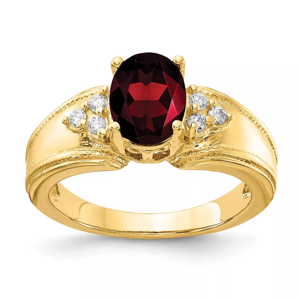 14k Yellow Gold 8x6mm Oval Garnet VS Diamond ring