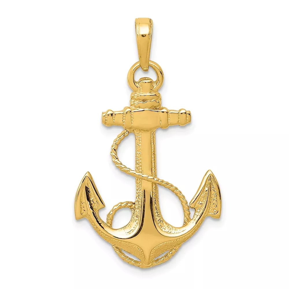 14k Yellow Gold Anchor w /Rope Pendant