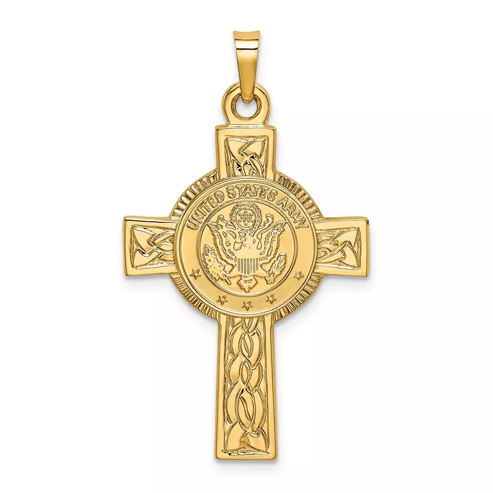 14k Yellow Gold Army Insignia Cross Pendant