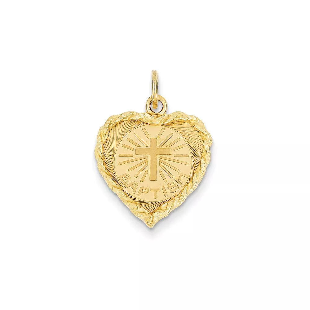 14k Yellow Gold Baptism Heart Charm