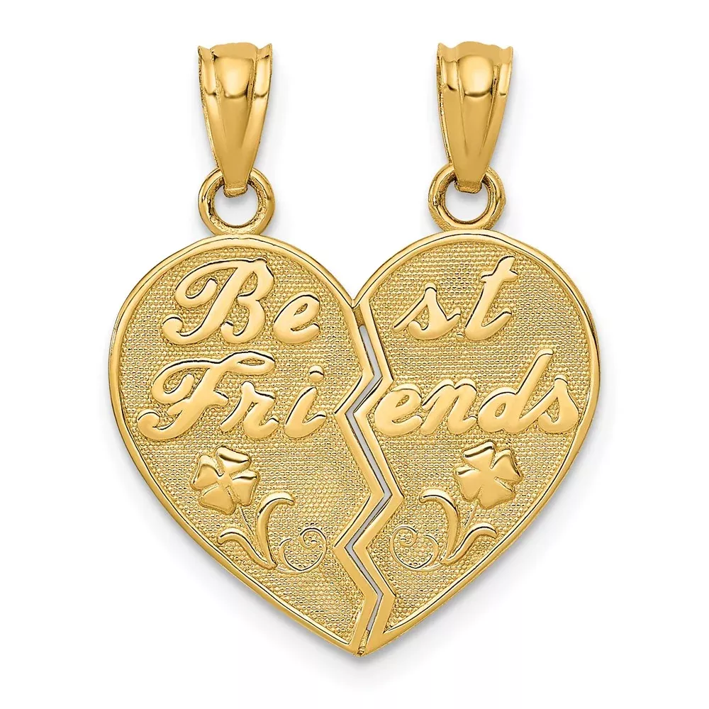 14k Yellow Gold BEST FRIENDS Heart Break Apart Pendants