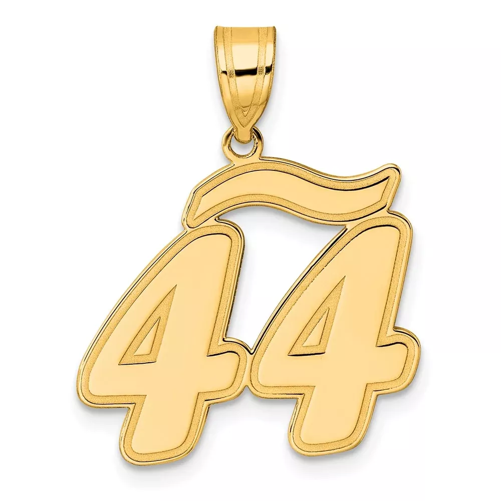 14k Yellow Gold Brushed Border Script Number 44 Pendant