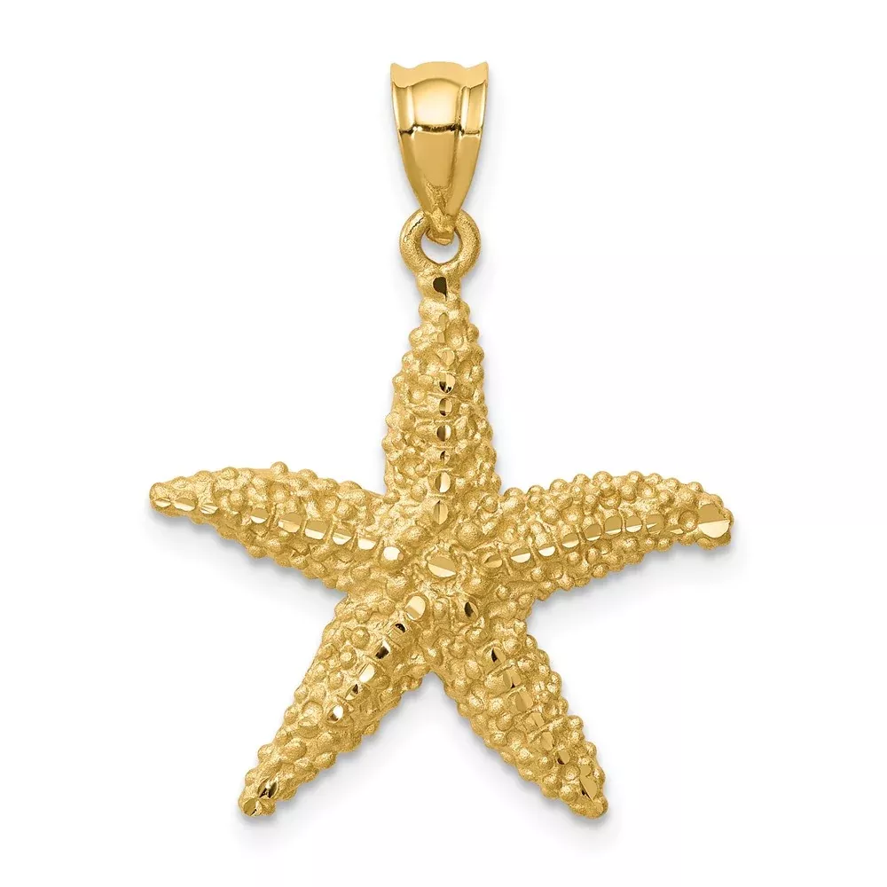 14k Yellow Gold Brushed and Diamond-Cut Starfish Pendant