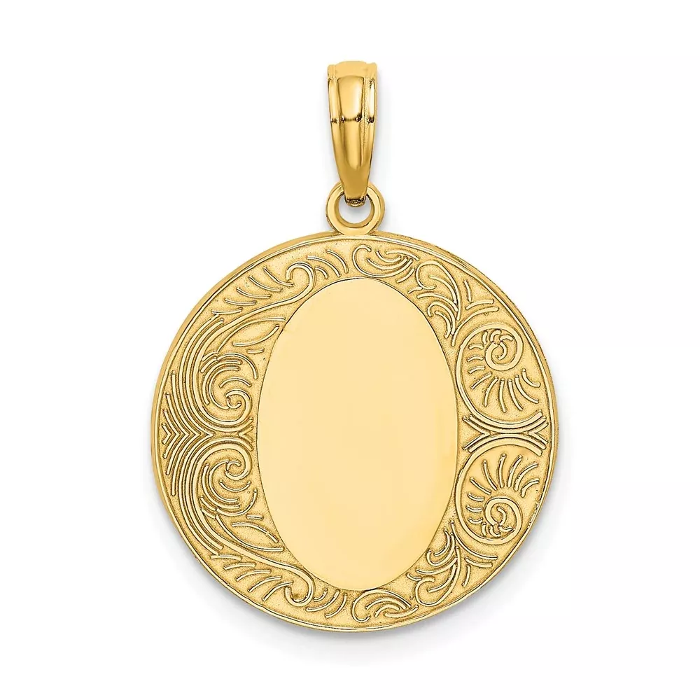 14k Yellow Gold Circle Engraveable Center Charm