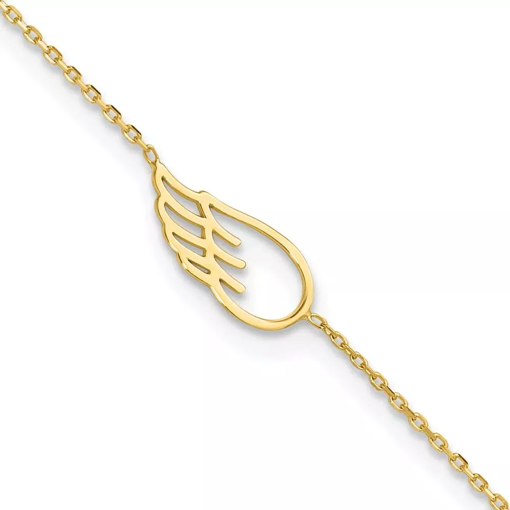 14K Yellow Gold Cut-out Wing Adjustable Anklet with Spring Ring Clasp - 11" Total Length by Oro Pregiato