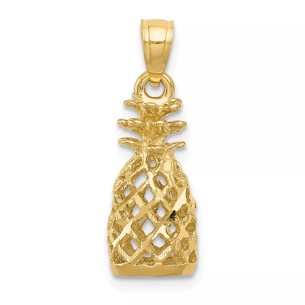 14k Yellow Gold Diamond-cut 3D Pineapple Pendant
