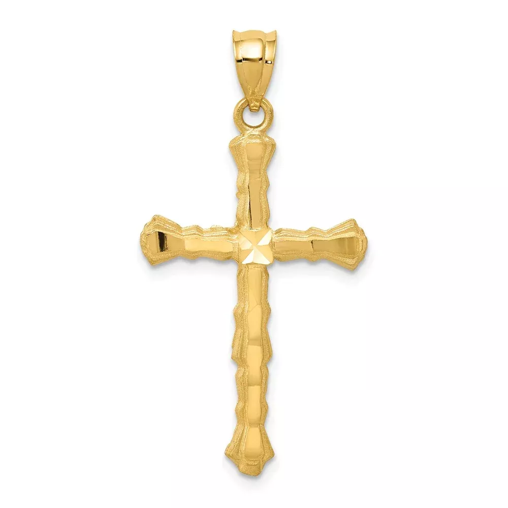 14k Yellow Gold Diamond -Cut Cross Pendant