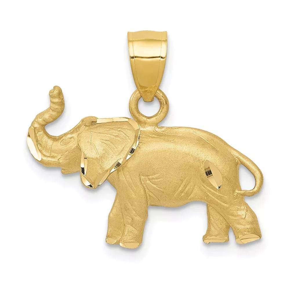 14k Yellow Gold Diamond-cut Elephant Pendant