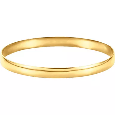 14k Yellow Gold Domed 6mm Wide High Polished Slip-on Solid Bangle 8"