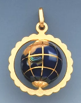 14K Yellow Gold Enamel Globe Charm