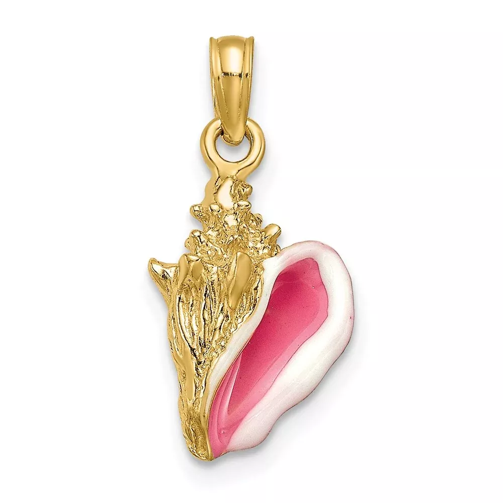 14k Yellow Gold Enameled 3-D Conch Shell Pendant