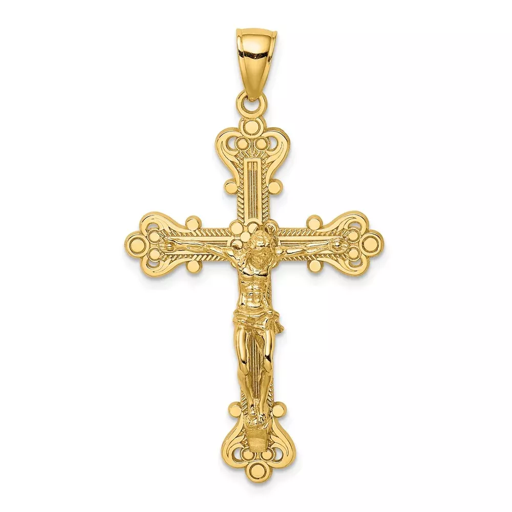 14k Yellow Gold Engraved Crucifix Charm