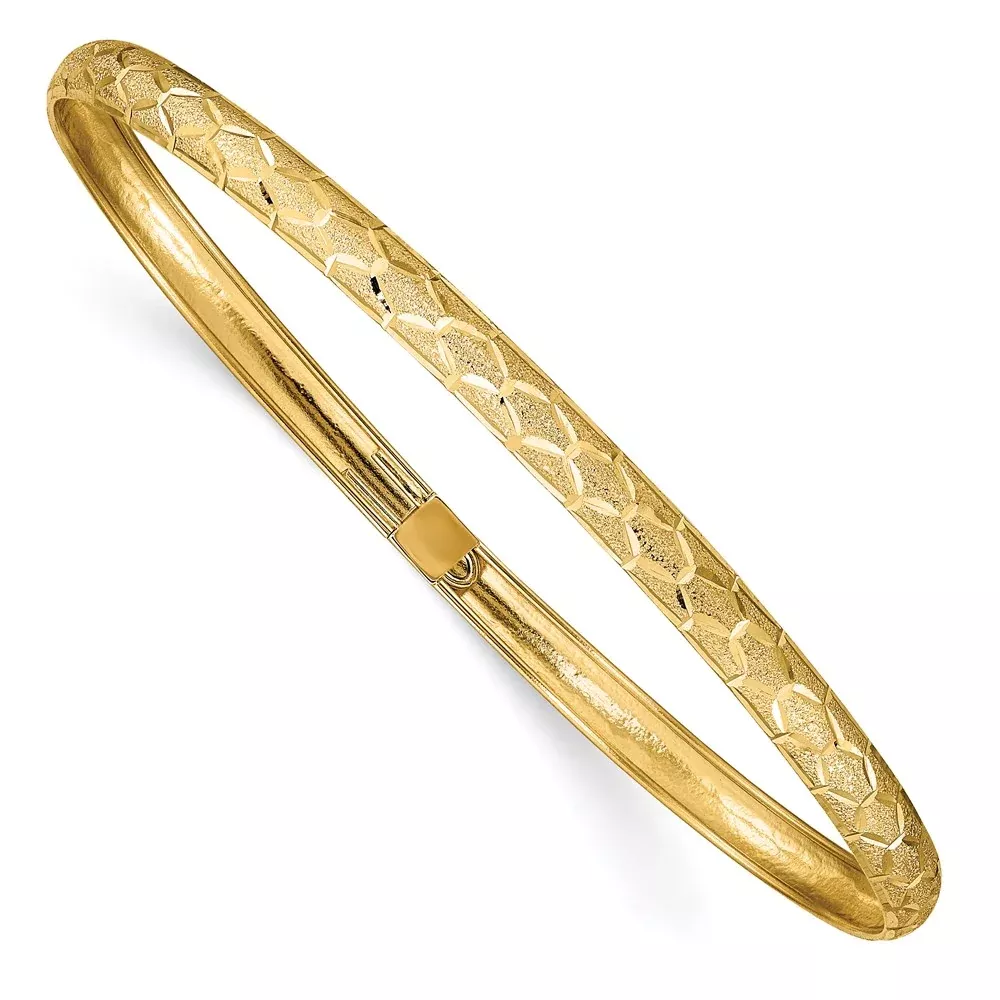 14k Yellow Gold Hexagonal Design Diamond-cut Flexible Bangle