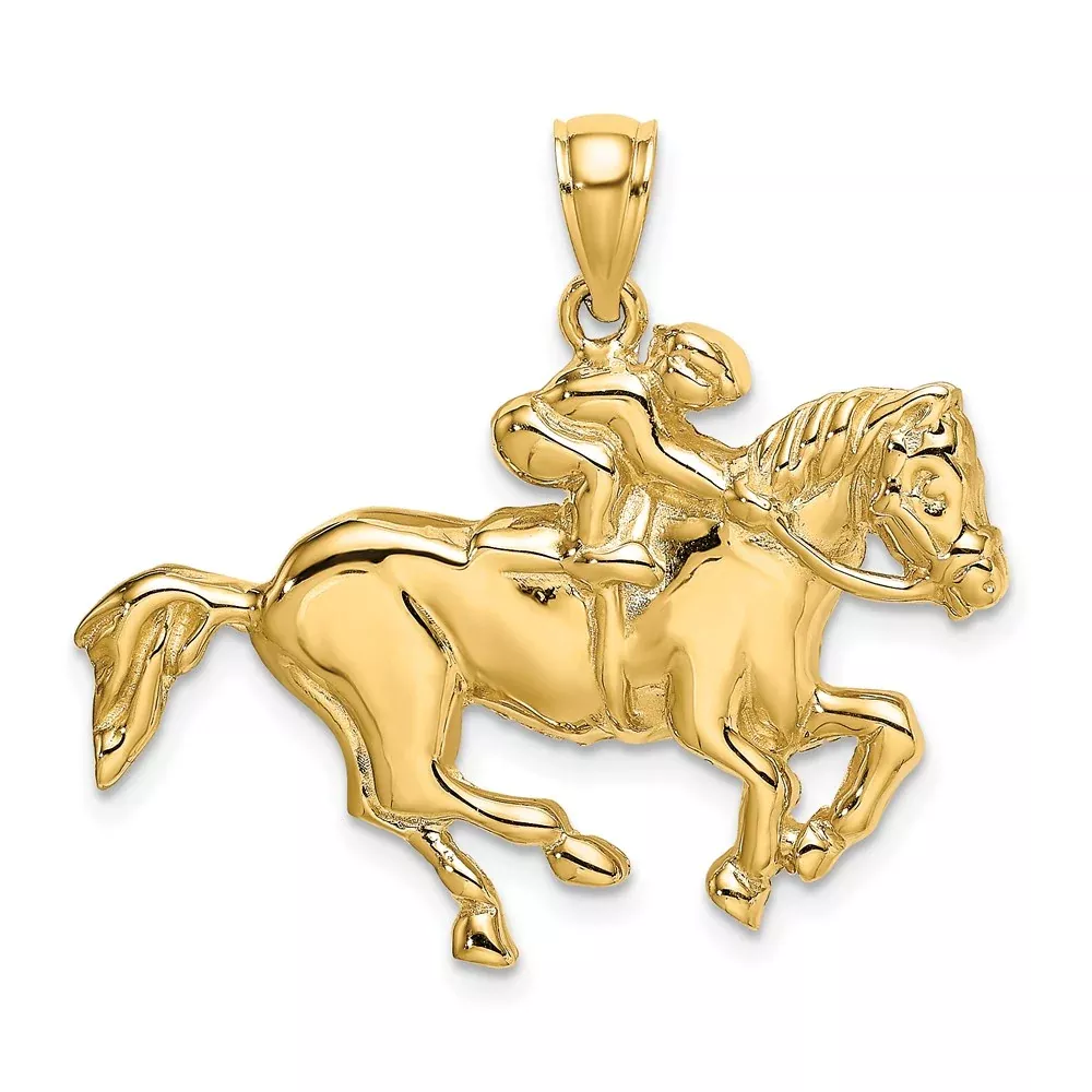 14k Yellow Gold Jockey on Horse Charm