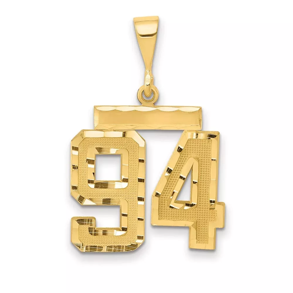 14k Yellow Gold Medium Diamond-cut Number 94 Charm