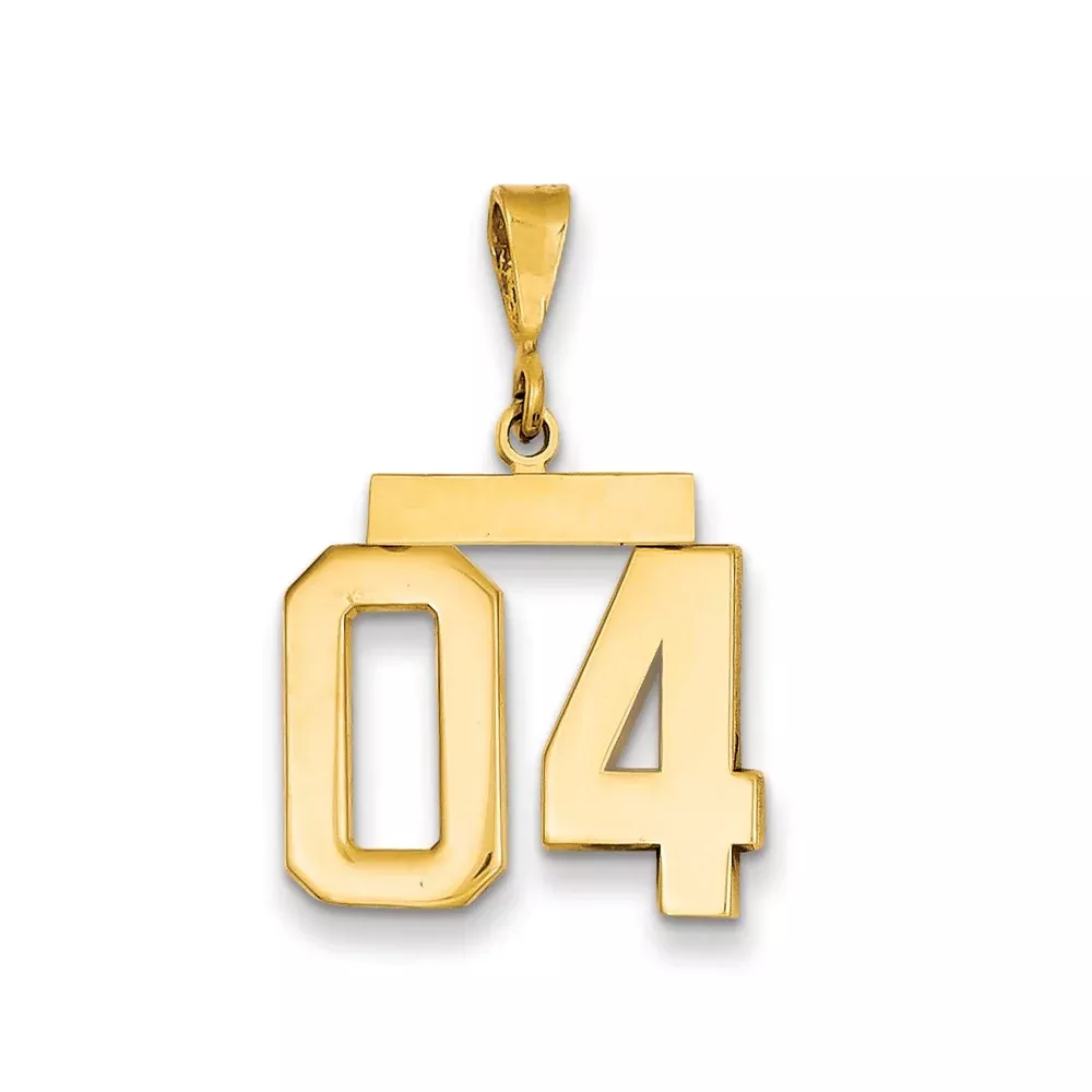 14k Yellow Gold Medium Polished Number 04 on Top Charm