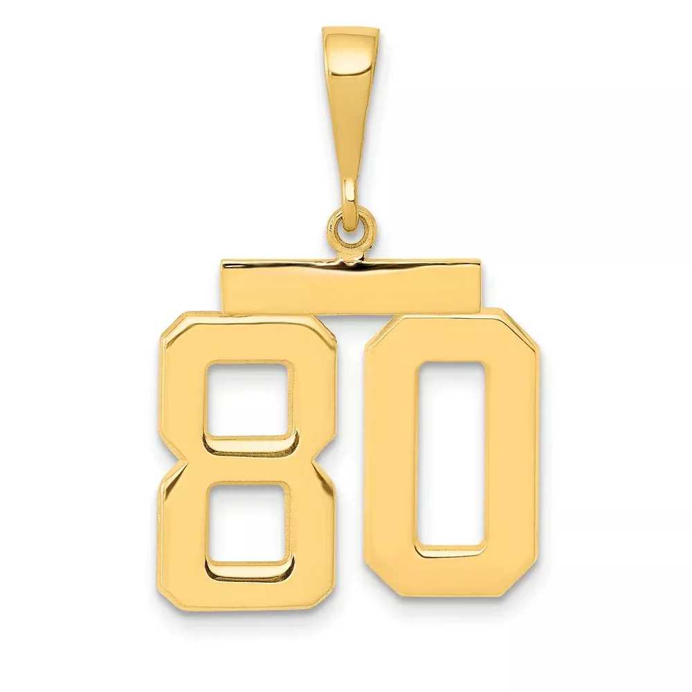 14k Yellow Gold Medium Polished Number 80 Charm