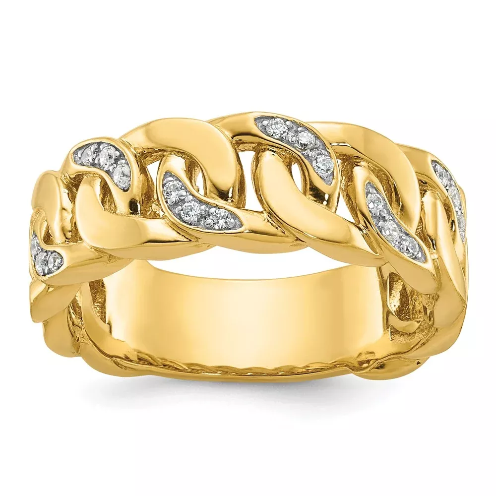 14k Yellow Gold Men's Link Design 1 /8 carat Diamond Complete Ring