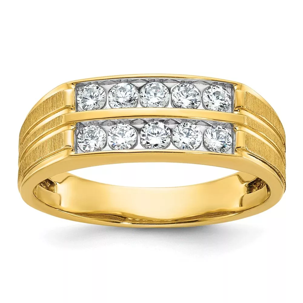 14k Yellow Gold Men's Polished and Satin 5 /8 carat Diamond Complete Ring