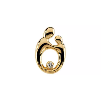 14k Yellow Gold Mother and Child Pendant With a Diamond