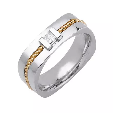 14k Yellow Gold on White 7mm With 0.18ct. Diamond Wedding Band