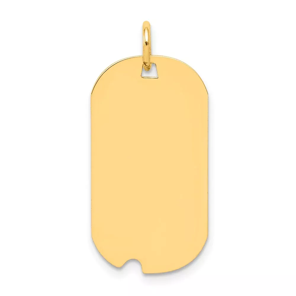 14k Yellow Gold Plain Engravable Dog Tag w /Notch Disc Charm
