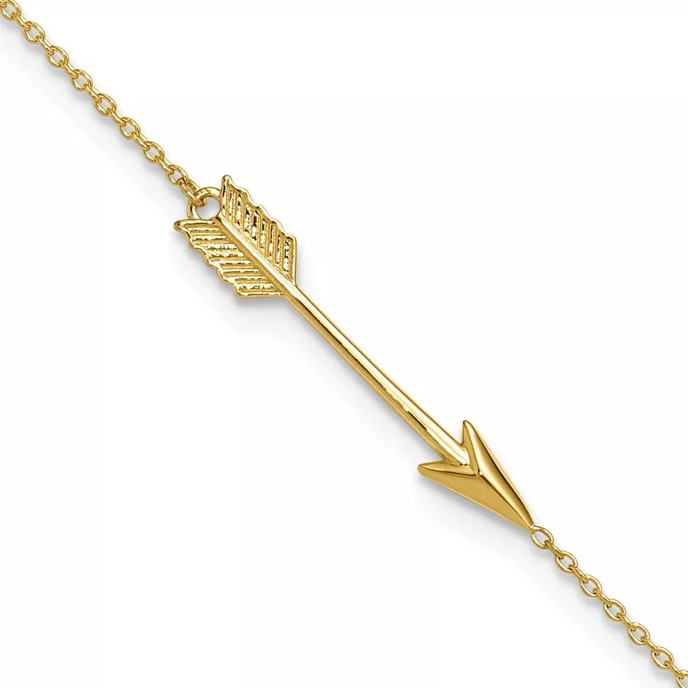 14K Yellow Gold Polished Arrow Anklet with Adjustable 9" Length and 1" Extender by Oro Pregiato