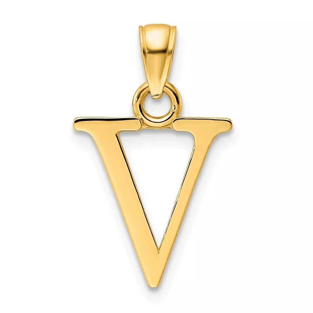 14k Yellow Gold Polished Letter V Pendant