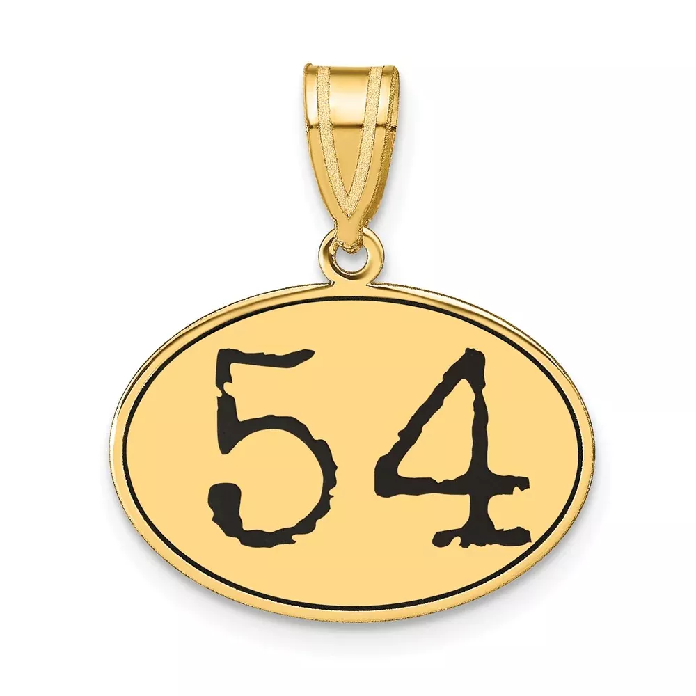 14k Yellow Gold Polished Number 54 Black Enamel Oval Pendant